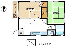 リトルリバー西ケ丘 2DKの間取図画像