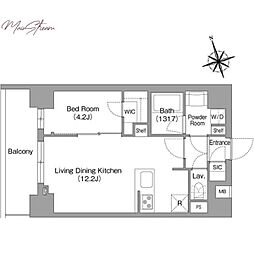 コンフォリア・リヴ八丁堀 1LDKの間取図画像