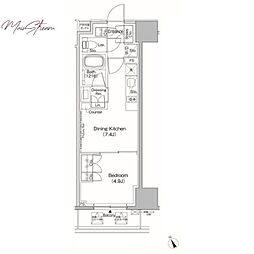 ザ・パークハビオ日本橋茅場町 1DKの間取図画像