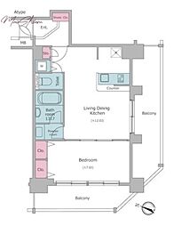 レジディア神田東 1LDKの間取図画像