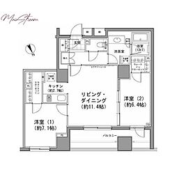 パークハビオ八丁堀 2LDKの間取図画像