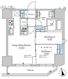 アーバネックス上野 2LDKの間取図画像