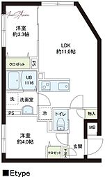レピュア小石川レジデンス 2LDKの間取図画像