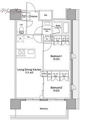 ザ・パークハビオ本郷菊坂 2LDKの間取図画像