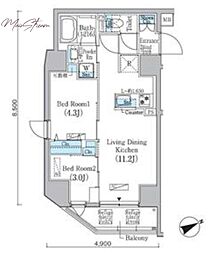 PrimeBliss蔵前 2LDKの間取図画像