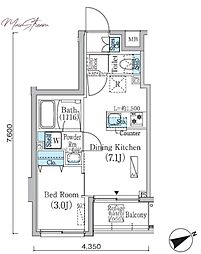 PrimeBliss蔵前 1DKの間取図画像
