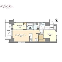 ジオエント上野稲荷町 12階2LDKの間取り