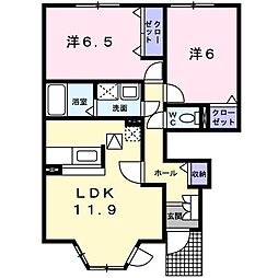高松琴平電気鉄道琴平線 空港通り駅 徒歩7分の賃貸アパート 1階2LDKの間取り