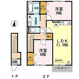高松琴平電気鉄道琴平線 太田駅 徒歩31分の賃貸アパート 2階2LDKの間取り