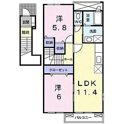 高松琴平電気鉄道琴平線 空港通り駅 徒歩21分の賃貸アパート 2階2LDKの間取り