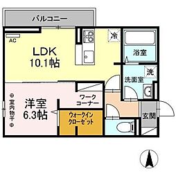 高松琴平電気鉄道志度線 潟元駅 徒歩6分の賃貸アパート 3階1LDKの間取り