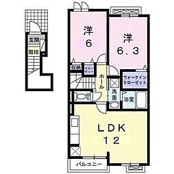 JR予讃線 国分駅 徒歩36分の賃貸アパート 2階2LDKの間取り
