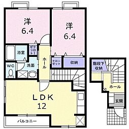 高松琴平電気鉄道志度線 琴電屋島駅 徒歩9分の賃貸アパート 2階2LDKの間取り