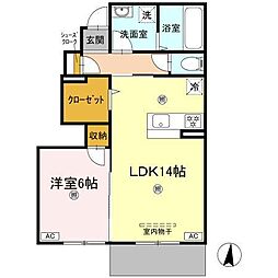 高松琴平電気鉄道志度線 古高松駅 徒歩5分の賃貸アパート 1階1LDKの間取り