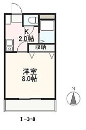 クレイドル安田 1Kの間取図画像
