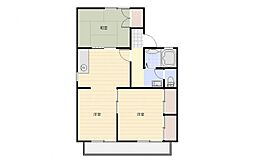レジデンスオリーブB 2DKの間取図画像