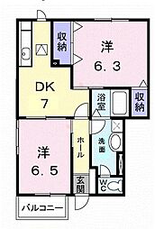 サンパティークA 2DKの間取図画像