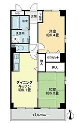 フィネス紅陽 2DKの間取図画像