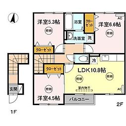 クレール 2階3LDKの間取り