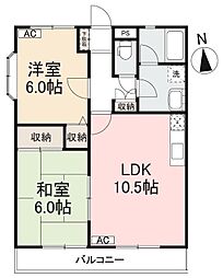グレースハタオカ 2LDKの間取図画像