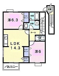 グレイスフル太田D 2LDKの間取図画像