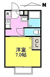 セブン・ツー・ワン元山 2階1Kの間取り