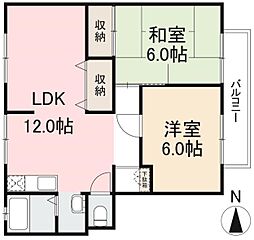 サンライフ川西C 2LDKの間取図画像