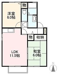 メゾンパークスＣ 1階2LDKの間取り
