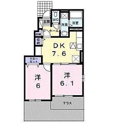 ワイズＫII 1階2DKの間取り
