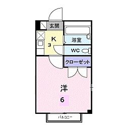ベウラハイツ 1Kの間取図画像