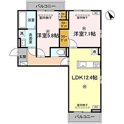 Ｊ．リヴェール高松西宝町　Ａ棟 3階2LDKの間取り