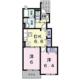 エレガンシア・ブローテII 1階2DKの間取り