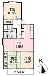 ヴィラ・アンソレイエ寺井町 3LDKの間取図画像