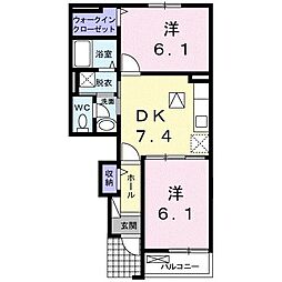 クレストールK2 2DKの間取図画像