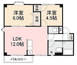 グリーンアレイ26A棟 2LDKの間取図画像