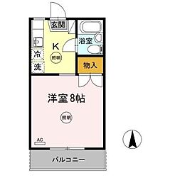 第2メールブルー 1Kの間取図画像