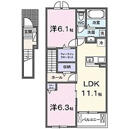 スカイハイツK D 2LDKの間取図画像