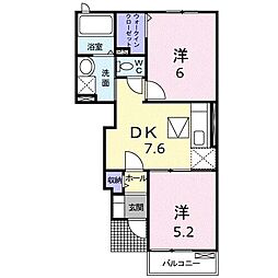 クローバーポンドA 2DKの間取図画像