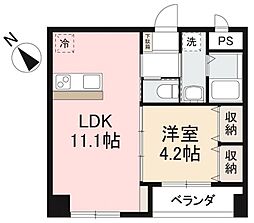 アルト栗林公園 2階1LDKの間取り