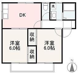 ガーデンヒルズ鬼無A 2DKの間取図画像