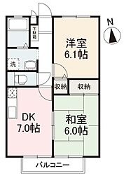 フォブール宮前 2DKの間取図画像