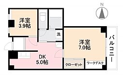 パールビルハスイ 2DKの間取図画像