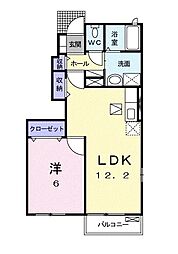 サニーサイドハウス森E 1LDKの間取図画像