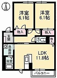 シャンベールA 2LDKの間取図画像