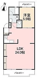 宮脇マンションB 1LDKの間取図画像