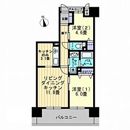 アルファライフ築地 2LDKの間取図画像