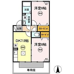 シュガー・コート 2DKの間取図画像