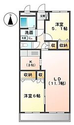 ルーエ木太1 2LDKの間取図画像