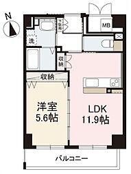 グリンアイル仏生山 1LDKの間取図画像