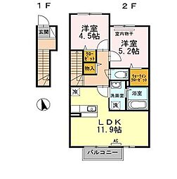 アルシュケイ 2LDKの間取図画像